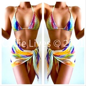 Rainbows Bling Tie Dye Rhinestone 3Pc Bikini